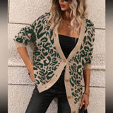 And Winter New Sweater Women's Large Size Loose Knit V-Neck Leopard Long-Sleeved Open-Shirt Coat