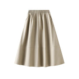 Leather Retro Style Skirt Long Half Skirt Female High-Waist A Skirt Temperament Umbrella Skirt