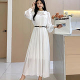 2025 New Sweet Bow Heavy Industry Waist Display Thin Folding Solid Color Chiffon Long Sleeve