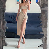 Zingj New 2023 Summer Hot Sexy One-Word Shoulder Fake Two-Piece High Waist Slit Strapless