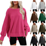 Women's Clothing 2025 Autumn And Winter New Women's Large Round-Neck Sweatshirt Side Open Fork Long-Sleeved