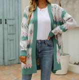 2025 V-Necked Lattice Tute In The Color Of The Long Knitted Cardigan Sweater Jacket