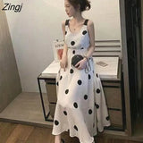 Women Ankle-length Elegant Personality Backless Streetwear Holiday Empire Dot Summer Frill Romance Black White