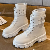 Bottom Buckle Patent Leather Short Barrel Knight Boots Girl Large Handsome Willow Thorn Tying With Thin Leather Boots
