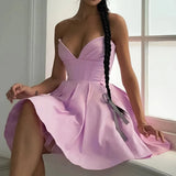 Lavender V-neck Strapless Mini Dress- Outfit