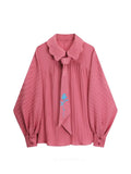Women's Shirts Fashion Long Sleeve Peter Pan Collar Chic Tops Female Korean Vintage Streetwear Casual Loose Kawaii Pink