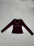 Sweet Style Simple Knitted Shirt Two Sets Of Striped Hanging Neck Hanging Sling + Half-Open Collar Long-Sleeved T-Shirt