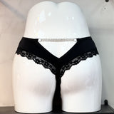 Chain Hollow Lady T-Shirt Lace Trousers Comfort Ice Silk Cotton Crotch Trousers Sexy Low-Waist