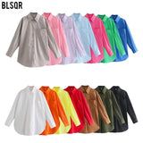 Women's Clothing 2025 Summer New Loose Cotton Pocket Dress Long-Sleeved Shirt Top