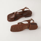 Leather Fashion Jacket Sandals Women 2025 Summer New Flat Heel Shoes Buckle Roman Shoes Sand Stall