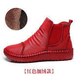 And Winter New Women's Shoes Winter Plus Velvet Leather Women's Boots Handmade Short Boots Women Flat Bottom Leisure Soft Bottom
