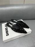 Zingj Women's Shoes Spring / Summer 2023 New Fashion Versatile Pointed Flat Small Fragrant Wind Sequins