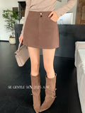 Xixi 2025 Autumn And Winter White Standard Temperament Pure Color Slim Waist Half-Body Skirt A Word Short Skirt Female