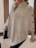And Winter New Sweater Women's Knit Fashion Stucked High-Necked Button Bat Sleeve