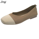 NEW Women Slip On Flat Loafers Patchwork Square Toe Shallow Ballet Flats Shoes knitting Casual Flat Shoes Ballerina