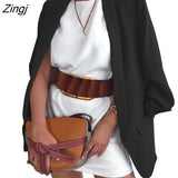 New Women Suit Blazers Office Lady Solid Color Lapel Long Sleeves Open-Front Loose Formal Coat for Ladies 8