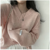 Dark Academia Solid Color V-Neck Pullover SweaterOutfit