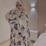 Summer Women's Long-Sleeved Print Robes Waist Temperament Fashion