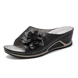 Summer New Slope With Flower Fish Mouth Large-Size Slippers Car Sewing Hollow Women's Leisure Cold