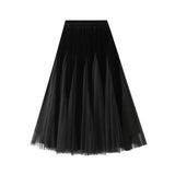 Autumn And Winter Gold Velvet Splicing Mesh Dress Half-Dress Woman's Long High-Rise Thin Yarn Dress