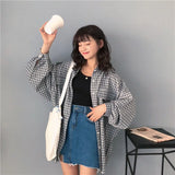Women Spring Long Sleeve Plaid Loose 2XL Students All-match Street Wear Korean Style Leisure Blouses Womens Tops Chic
