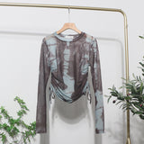 Collar Tie-Dye-Print Slim Long-Sleeved T-Shirt T-Shirt T-Shirt With Sunscreen
