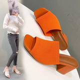 New Large-Size Flying High Heel Cold Slippers Knitted Breathable Coarse Heel Women's Sandals