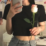 Women Cropped Solid Sexy Minimalist Hot Sale Slim Casual Fashion Preppy Chic Basic Tops Korean Style Streetwear