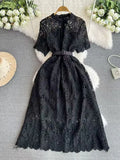 Retro High-End Squealing Hook Lace Dress Women's Summer Waist Thin Temperament A-Word Fairy