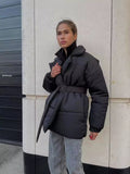 Winter New Thickened Collared Waist Cotton Coat Thin Solid Cotton Coat