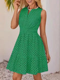 Women's Summer Sleeveless Dress V Collar Hollow Pores High Waist A Skirt Swing Short Party
