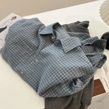 Version Of The Retro Grinding Blue Plaid Long-Sleeved Shirt Women 2025 Spring And Autumn New Loose Lazy Wind Outside The