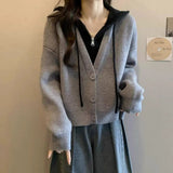 Fake Two Short Hooded Sweater Coat Women Autumn Fat Mm Thin Belly Knitted Shirt