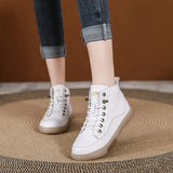 Leather High-Top Shoes Autumn Beef Nuck Bottom Small White Shoes Soft-Soled Casual Shoes Short Boots Spring Autumn Women's Shoes Breathable