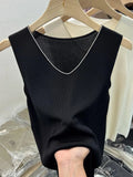 Zingj Silk V-Collar Sleeveless Vest Sling Solid Color Knitted Blouse Women's 2024 Summer New Sexy Slim
