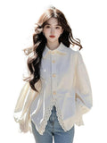 White Lace Splicing Shirt Women's New Spring 2025 Design Sense Age-Reduce T-Shirt