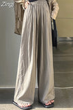 Summer Women Pants Wide Leg Trousers High Waist Ice Slik Pant Elastic Waist Loose Straight Baggy Pants Woman
