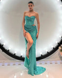 Blue Rhinestone Crop Corset And Maxi Slit Skirt Set- Outfit
