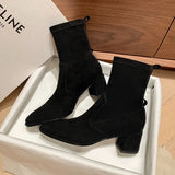 Zingj Comfortable ~2023 New Thick Heel Elastic Suede Thin Boots Versatile Korean Version Of High Heel-Outfit