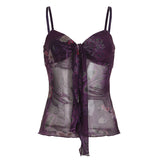 New Y2K Retro Print Bumpy Hottie Sexy Mesh Splicing Ribbon Low Chest Small Sling