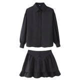 For Women's Clothing INS Explosive Temperament Collar Buckle Shirt Leaf-Side Skirt