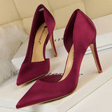 Shoes New Wine Red Green Blue Black Women Pumps Silk High Heels Fashion Office Shoes Female Stiletto Heels Party