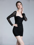 Sleeve Bodycon Dress Halter Boning Corset Dress Sexy Mesh Evening Night Club Party Dress Mini Autumn Dress Women 2023
