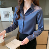 Spring Women's Shirts Satin Blouse for Women Long Sleeve Shirt Silk White Shirt OL Woman Solid Blouses Pullover Ladies