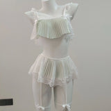 New Word Shoulder Lotus Side Split Two Sets Of Sexy Pure Lust High-Grade Lace Print Pajamas