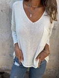 New Autumn And Winter V-Neck Long Sleeve Pocket Casual Knitted Sweater