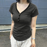 Cloth Forgets The Oblique Shoulder Stripes Thin Slim Long-Sleeved T-Shirt Sexy Bare Shoulders Simple Thin Casual