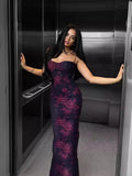 Women's Temperament To Close Waist Dress Slings Breasts Flower Print Dress
