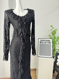 New Women's Elegant Temperament V-Neck Lace Lotus Side Banquet Ass Dress Dress