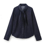 Women's Clothing INS Explosive Fashion Casual Bow With Denim Shirt +